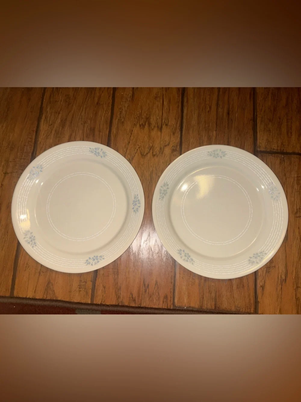 Vintage CORELLE Lace Bouquet Sandstone Blue Floral White Lace Dinner Plates 2